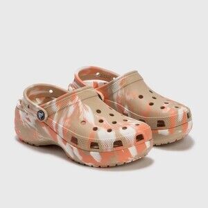 NWT Crocs Classic Marbled Tie-Dye Platform Clog Chai Multi  Womens Size 10